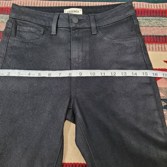 L'Agence Oriana High Rise Straight Leg Noir Coated Jeans Sz 24 Black Shimmery - Picture 7 of 12
